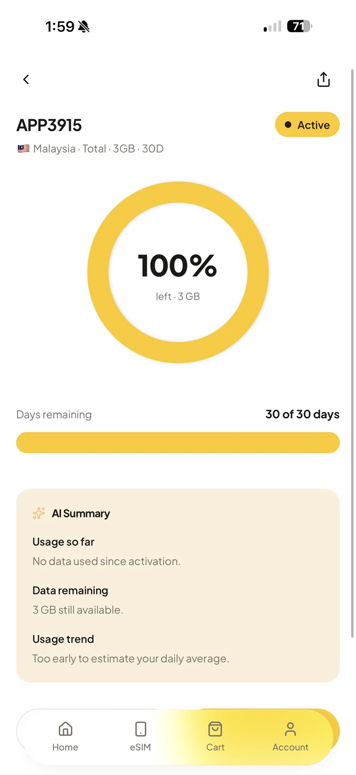 Usage screen with AI Summary